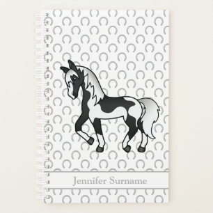 Agenda Horso de Trote de Cartoon Preto e Texto Personaliz
