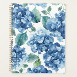 Agenda Hortênsia Blues | Padrão de Flor de Aquarela em Fl