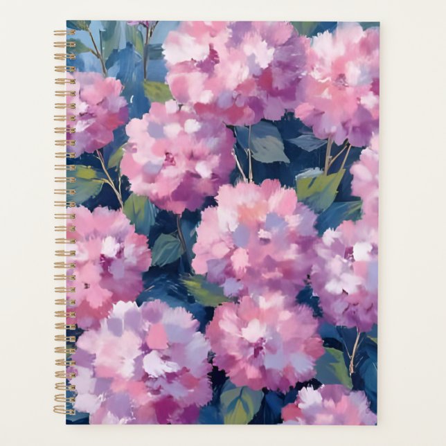 Agenda Hortênsias Rosa Bege Aquarela Floral (Frente)