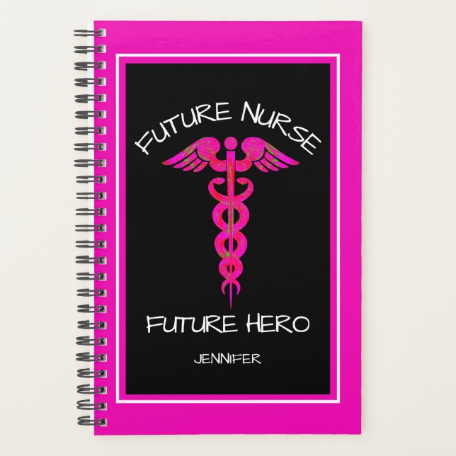 Agenda Hot Pink Nurse Medical Caduceus Personalized (Frente)