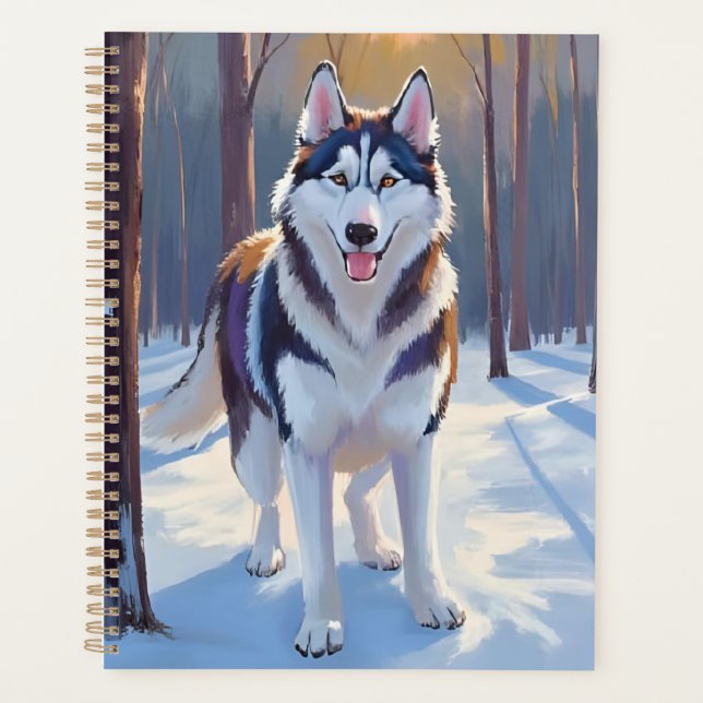 Agenda Husky | Dog Winter Watercolor Pet Painting (Frente)