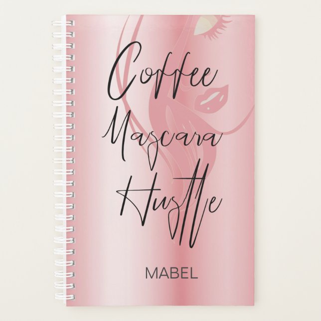 Agenda Hustle de Tipografia Chic Moderna Rosa (Frente)