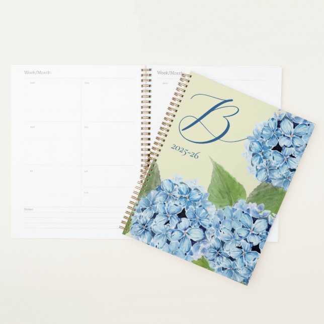 Agenda Hydrangea Azul com Inicial (Exibição)