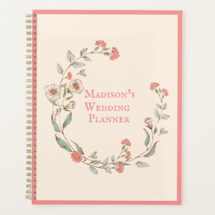 Agenda Hydrangea Wreath Pink Nome da Vintage Casamento