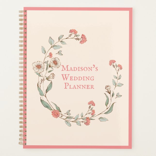 Agenda Hydrangea Wreath Pink Nome da Vintage Casamento (Frente)