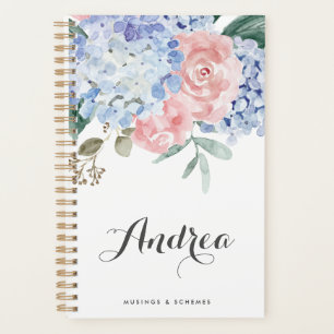 Agenda Hydrangeas Azuis e Script de Rosas Rosa