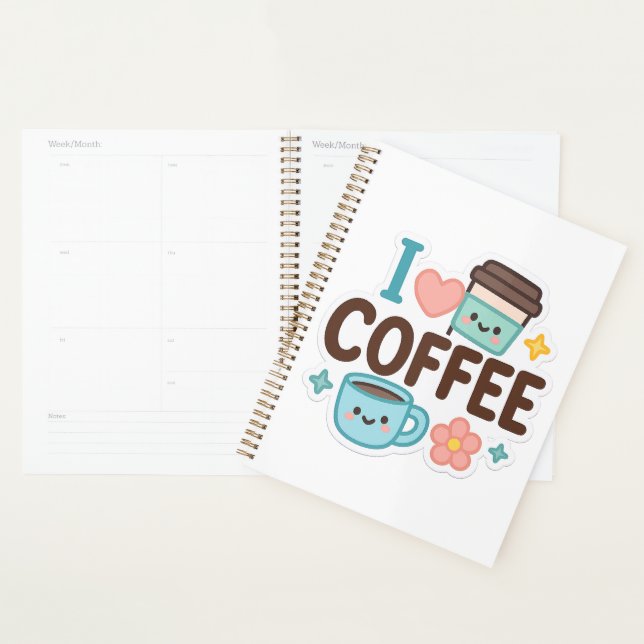 Agenda I Love Coffee Cute Kawaii Sticker – Adorable Coffe (Exibição)