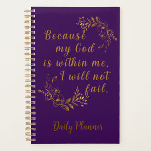 Agenda "I Will Not Fail" (Não Falharei) 5,5" x 8,5", Roxo
