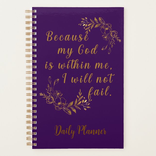 Agenda "I Will Not Fail" (Não Falharei) 5,5" x 8,5", Roxo (Frente)