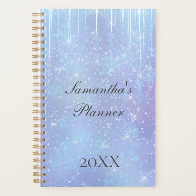 Agenda Ícicle personalizado Snowflake Crystal Blue (Frente)