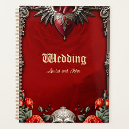 Agenda Ícone gótico romântico: coração, rosa, crânio.