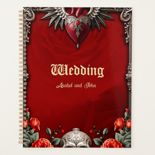 Agenda Ícone gótico romântico: coração, rosa, crânio. (Frente)