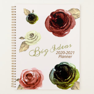 Agenda Ideias Grandes Florais de Aquarela Douradas e Esbr
