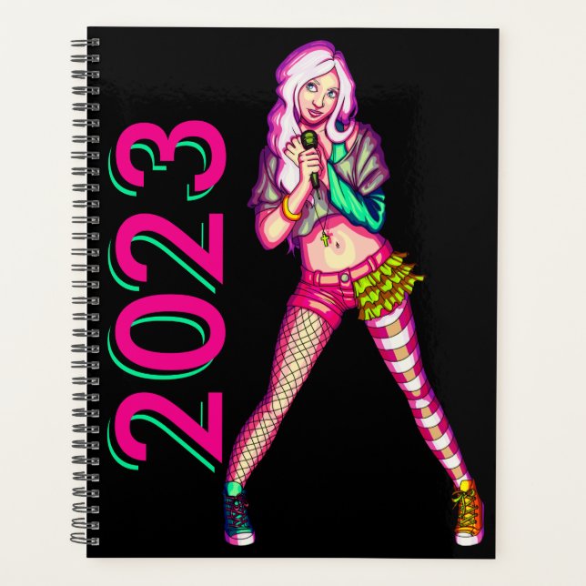 Agenda Ilustração Bela Girly Neon Teen Popstar (Frente)