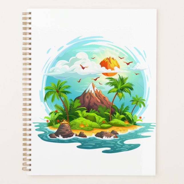 Agenda Ilustração da Ilha Tropical com o Ocean View (Frente)