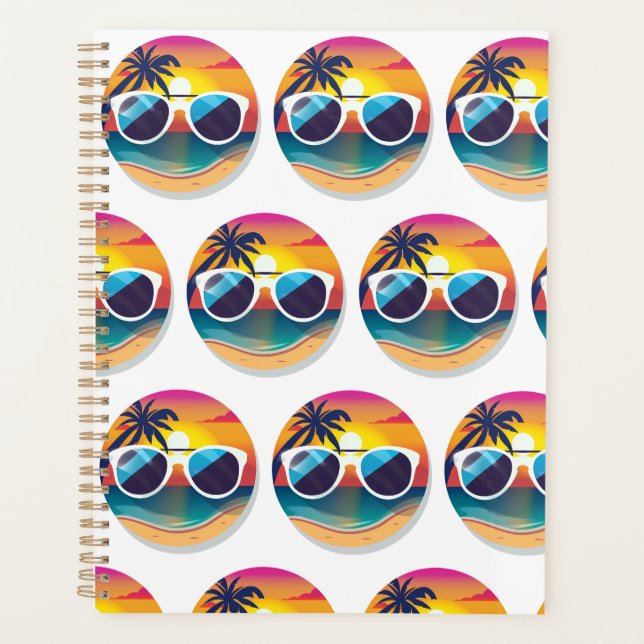 Agenda Ilustração da Praia Sunset com Óculos Solares (Frente)