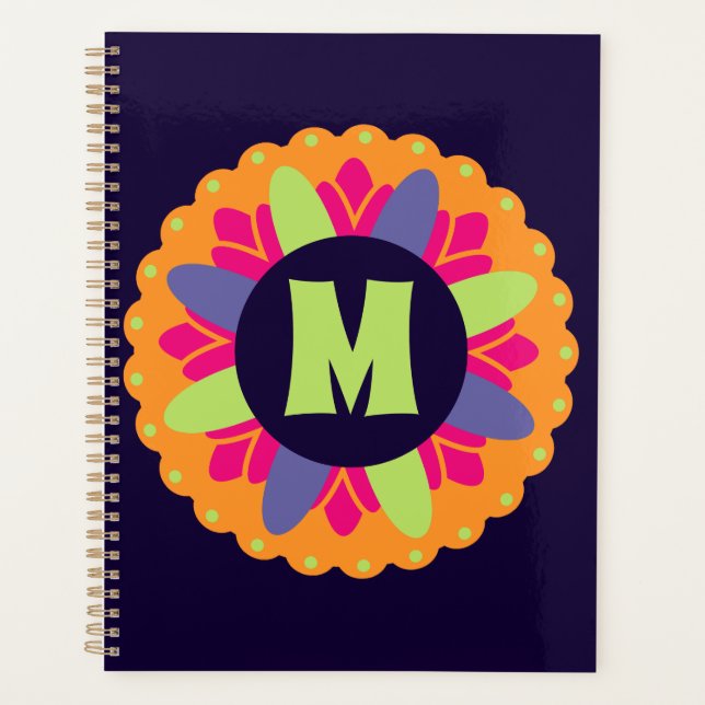 Agenda ilustração de formas florais laranja (Frente)