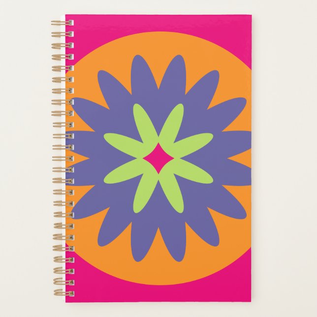 Agenda ilustração de formas florais laranja e rosa (Frente)