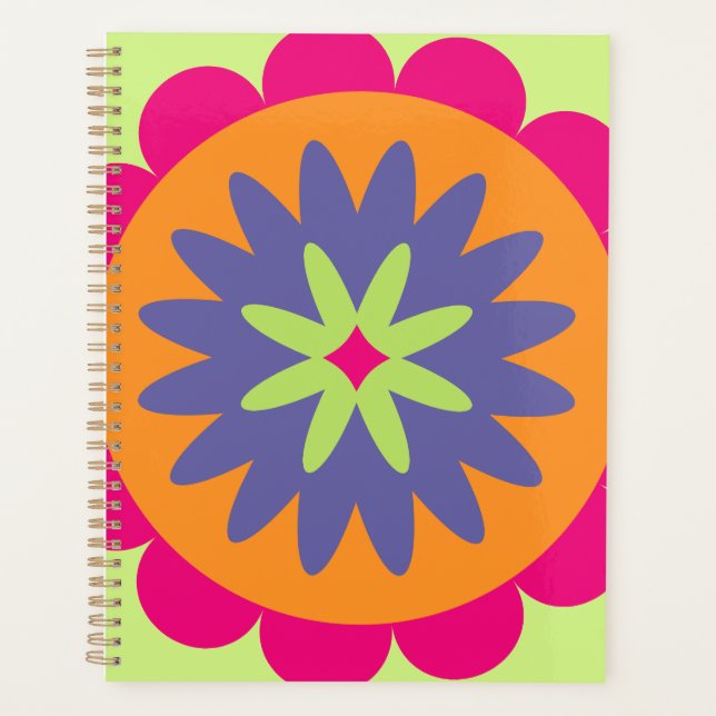 Agenda ilustração de formas florais laranja e rosa (Frente)