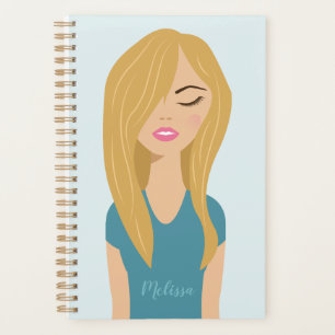 Agenda Ilustração de Menina Fofa com Cabelo Loiro Comprid