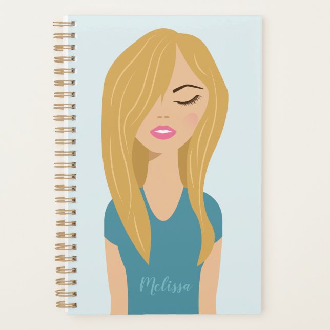 Agenda Ilustração de Menina Fofa com Cabelo Loiro Comprid (Frente)