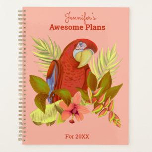 Agenda Ilustração de Papagaio Tropical Rosa Personaliza