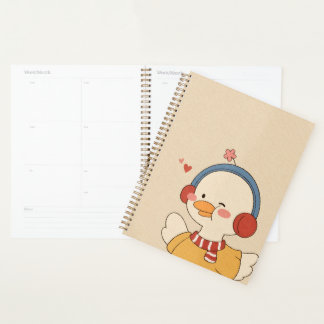 Agenda Ilustração de Pato Kawaii Fofo com Fones de Ouvido