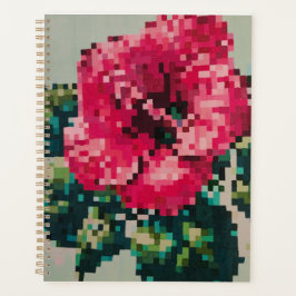 Agenda Ilustração floral em pixel rosa