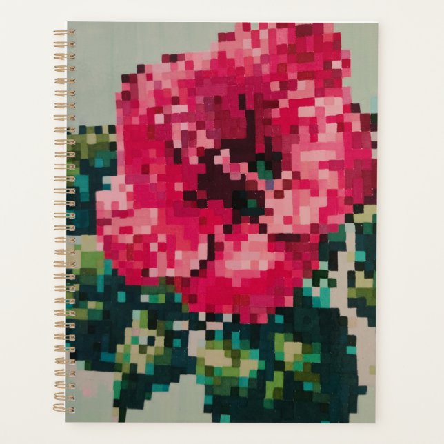 Agenda Ilustração floral em pixel rosa (Frente)
