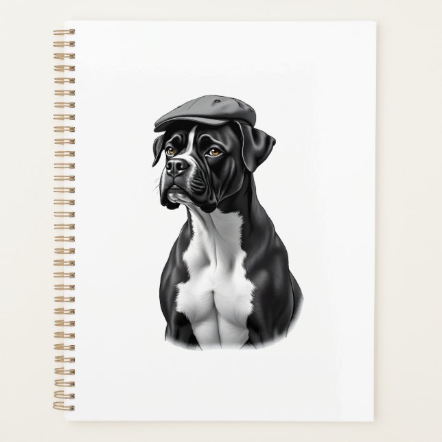 Agenda Ilustração Gráfica Monocromática de Boxer Antigo c (Frente)