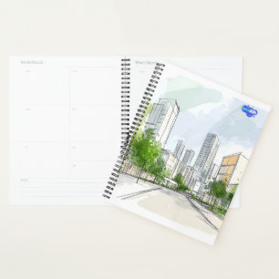 Agenda Ilustração & Logotipo de Cidade Verde Desenhada à