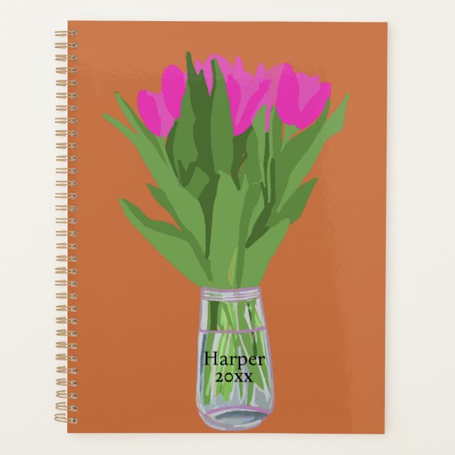 Agenda Ilustração Moderna da Flor de Tulip bonito + Nome (Frente)