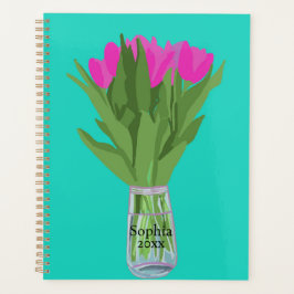 Agenda Ilustração Moderna da Flor de Tulip bonito + Nome