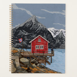 Agenda Ilustração paisagística de Rorbu Lofoten Bergen No