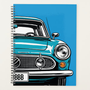 Agenda Ilustração Pop Art de Carro Clássico Azul Turquesa