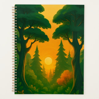 Agenda Ilustração Vibrante da Floresta ao Pôr do Sol