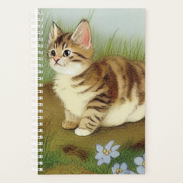 Agenda Ilustração Vintage Kitten com Flores (Frente)