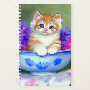 Agenda Ilustração Vintage Laranja e White Kitten