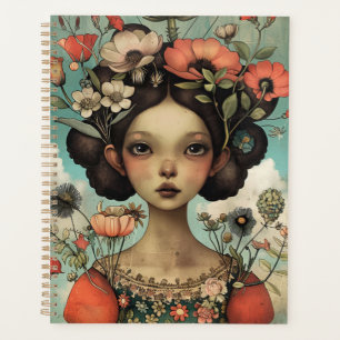 Agenda Ilustração Whimsical Lady and Flowers