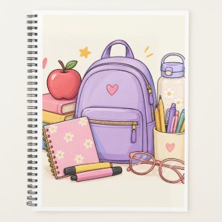Agenda Ilustrações de Material Escolar Fofo em Pastel par