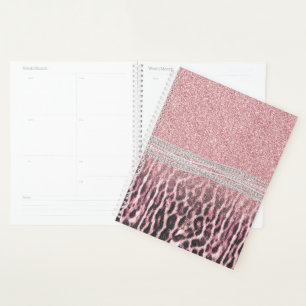 Agenda Imagem Luminosa Cinzenta Cor-de-Rosa com Leopardo