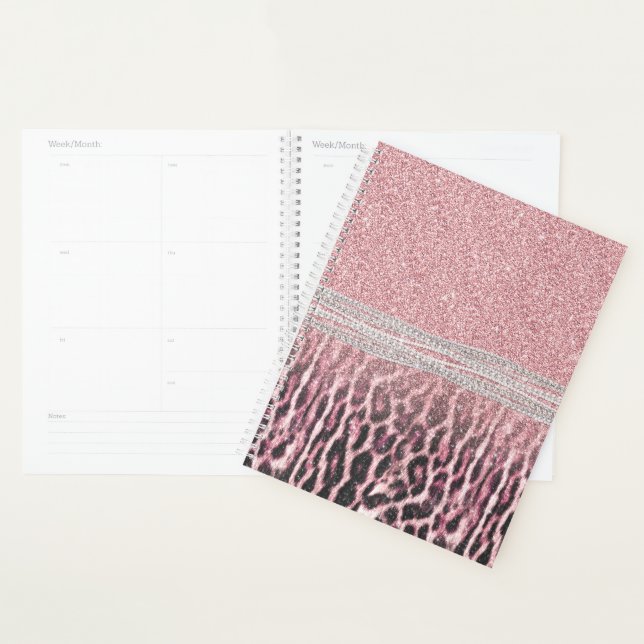Agenda Imagem Luminosa Cinzenta Cor-de-Rosa com Leopardo  (Exibição)