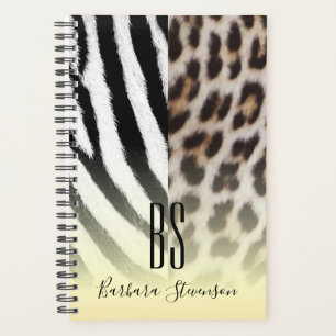 Agenda Impressão Animal Dourada Monogramada Moderna