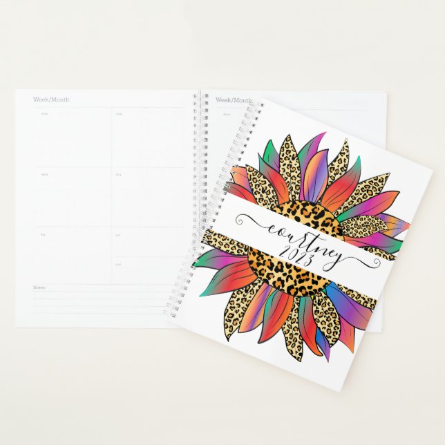 Agenda Impressão arco-íris e leopardo personalizada, ano  (Exibição)