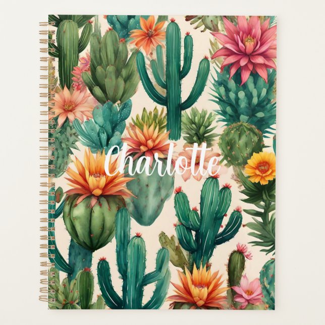 Agenda Impressão de Arte de Cacto Personalizada (Frente)