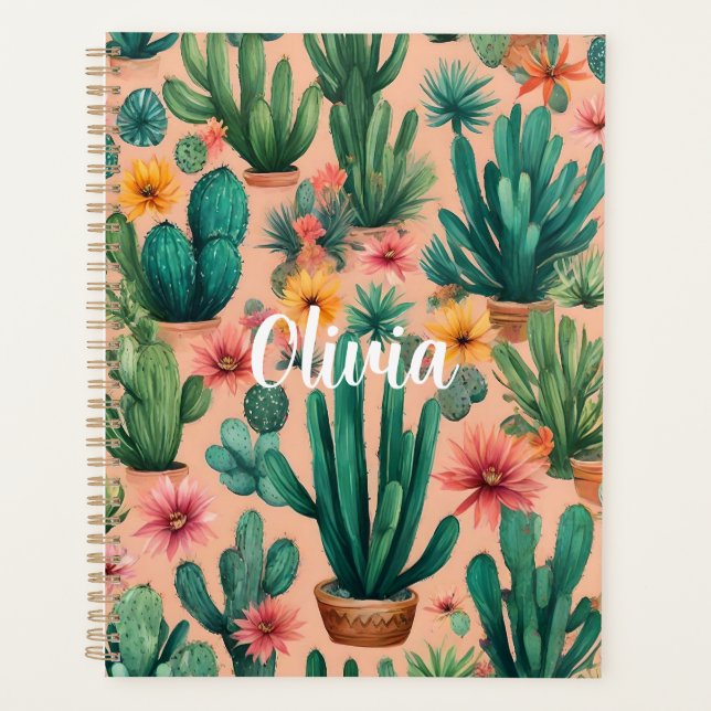 Agenda Impressão de Arte Personalizada do Boho Cactus (Frente)