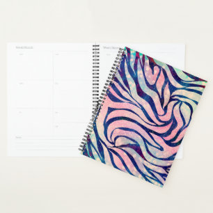 Agenda Impressão de Azul Metálico na moda e Zebra Holog