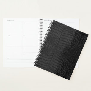 Agenda Impressão de Couro Crocodilo Negro Faux