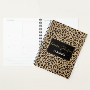 Agenda Impressão de Leopardo Negro brilhante Dourado Ele