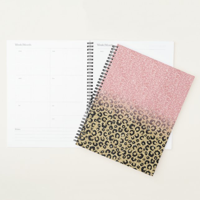 Agenda Impressão de Leopardo Preto Glitter Dourado Elegan (Exibição)